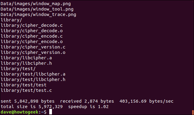 rsync output in a terminal window