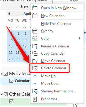 Outlook's "Delete calendar" option