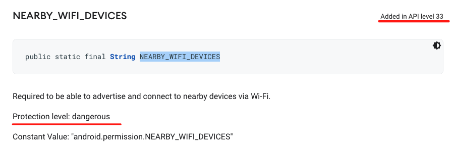 NEARBY_WIFI_DEVICES permissions