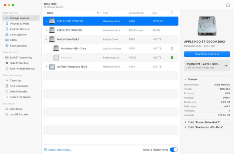 选择使用Disk Drill数据恢复软件恢复的分区。