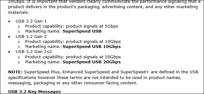 Image of PDF describing USB 3.2 naming