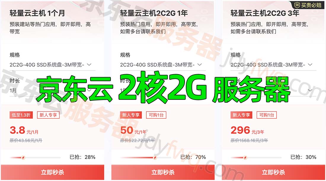 2核2G3M轻量应用服务器价格3.8元/月、50元1年、296元3年