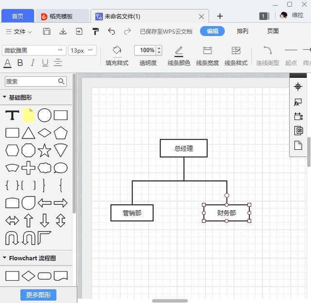 创建一个与第一个图形相连的矩形图形,输入文本内容并调整图形的大小.