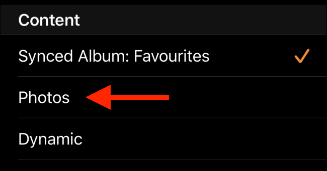 Tap on Photos from the Content section