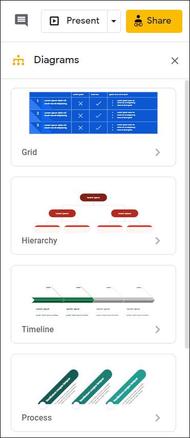 The diagram styles menu.