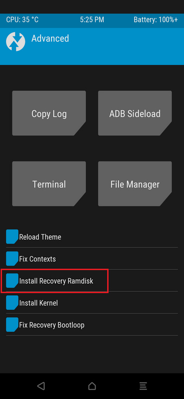 Install recovery ramdisk option under TWRP