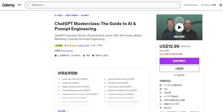 udemy视频教程下载：AI和ChatGPT提示工程精通指南