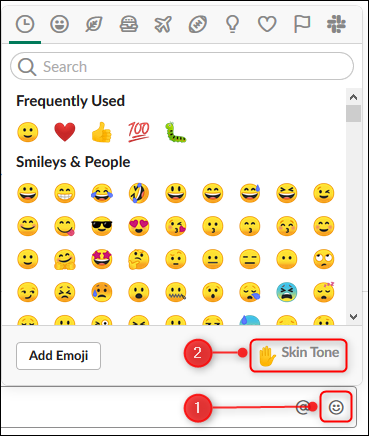 The emoji panel with the "Skin Tone" option highlighted