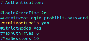 Setting the PermitRootLogin option during SSH configuration