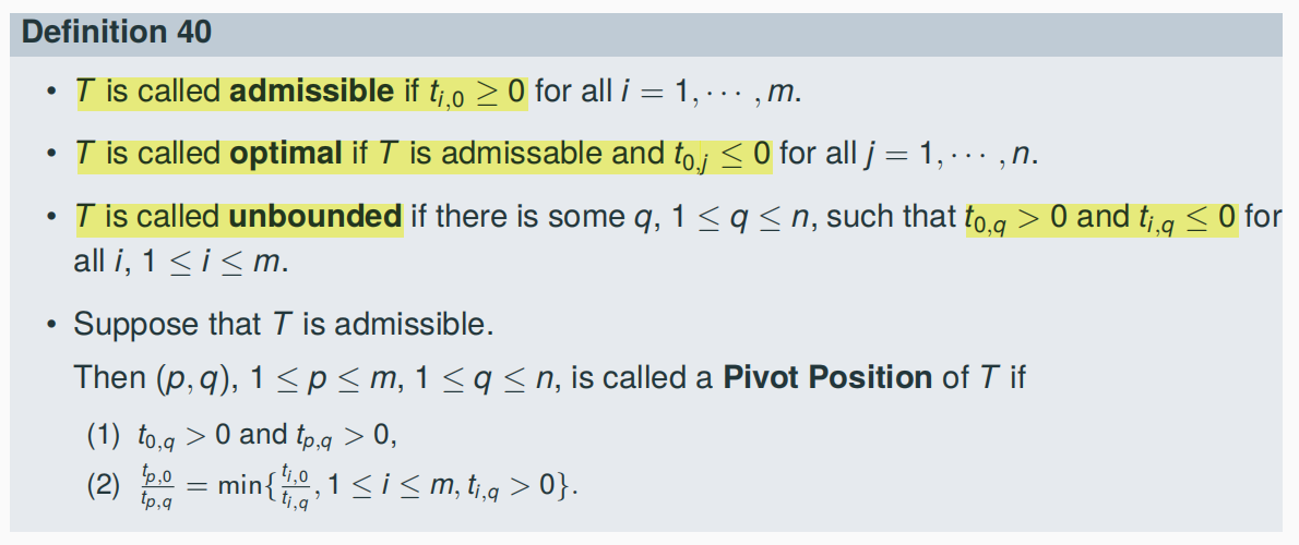 Adapting known Definitions for (m, n)-Simplex Tableaus T