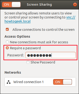 Select "Require a Password" and type a password in the "Password" field.