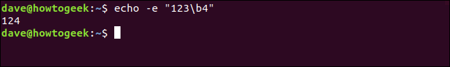 echo -e "123\b4" in a terminal window