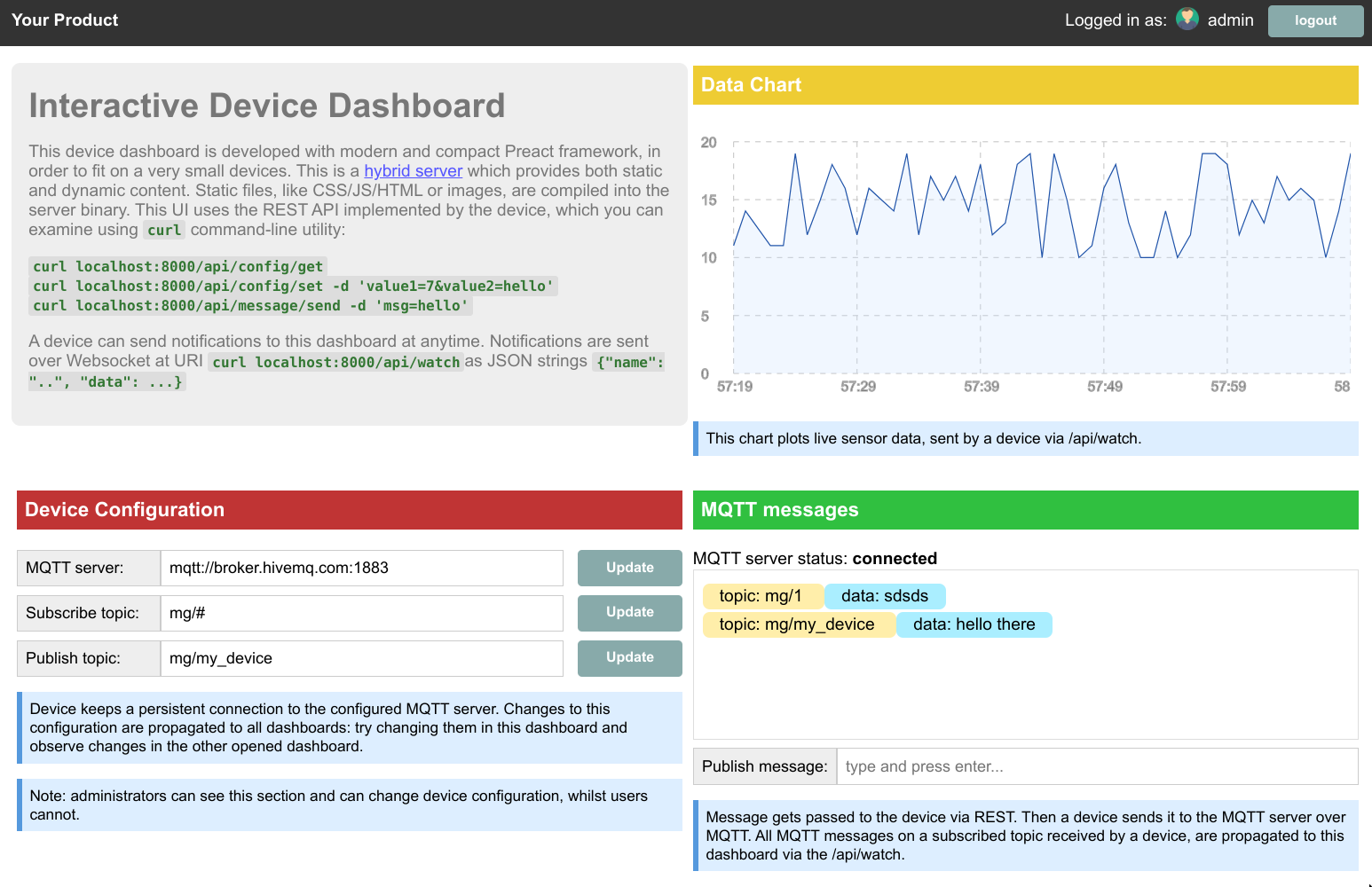 Device dashboard