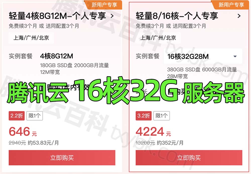 轻量应用服务器16核32G28M腾讯云租用优惠价格4224元15个月