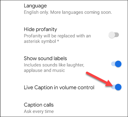 Toggle-On "Live Caption in Volume Control."