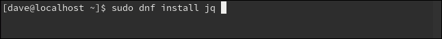The "sudo dnf install jq" command in a terminal window.