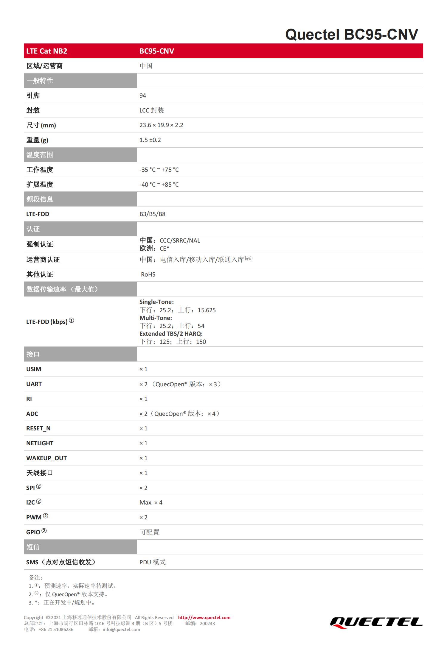 Quectel BC95-CNV 多频段、高性能、低功耗 LTE Cat NB2无线通信模块[移远通信]_山东云则的博客-CSDN博客