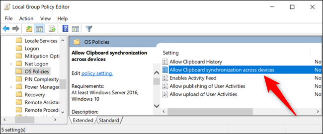 Locate and double-click "Allow Clipboard synchronization across devices."
