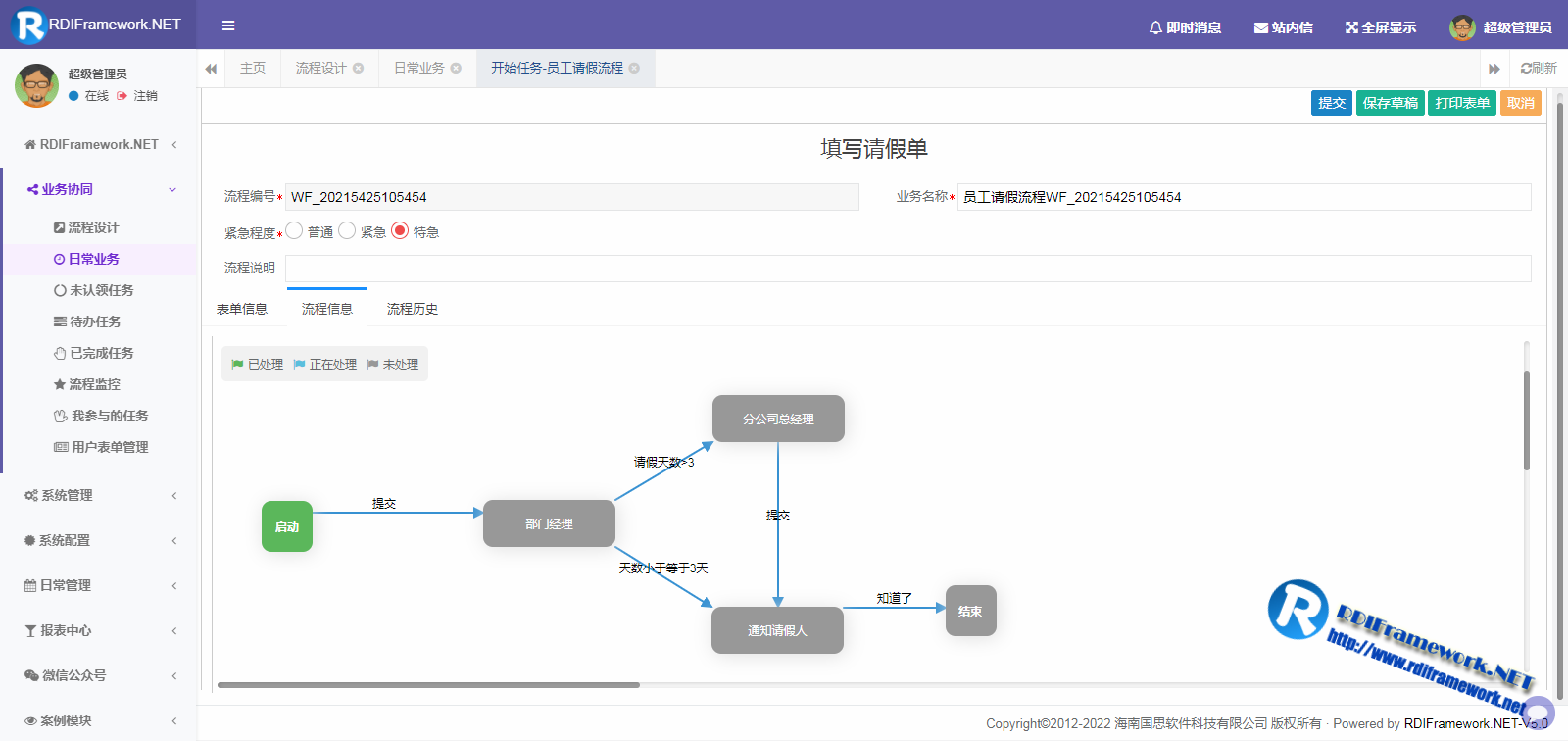 Web业务平台-日常业务-启动任务-流程信息