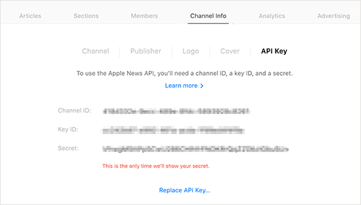 Apple news API keys