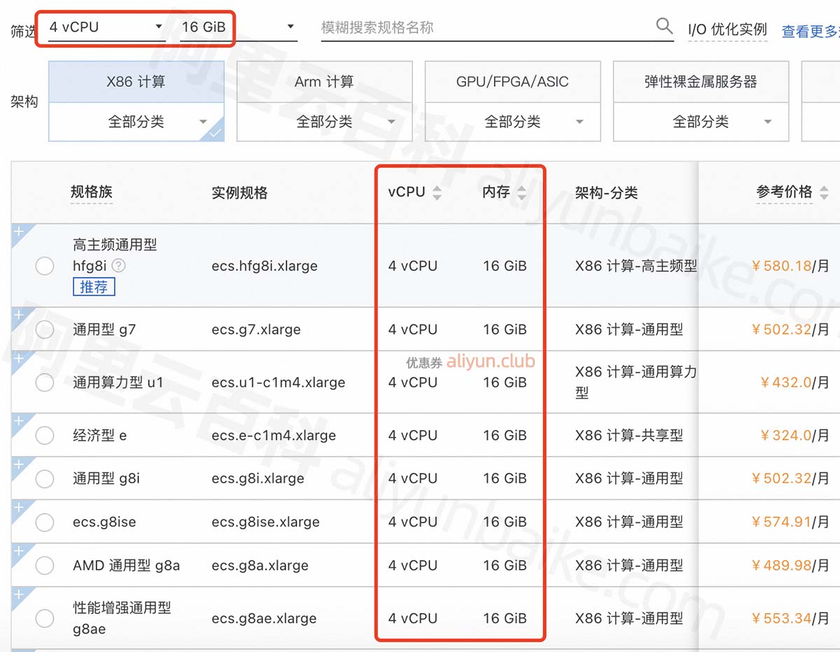 阿里云4核16G服务器参考价格