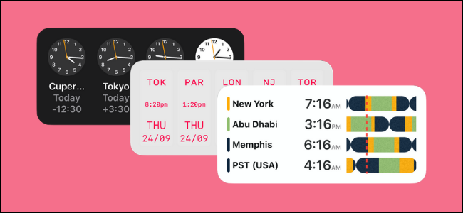 Three world clock widgets.