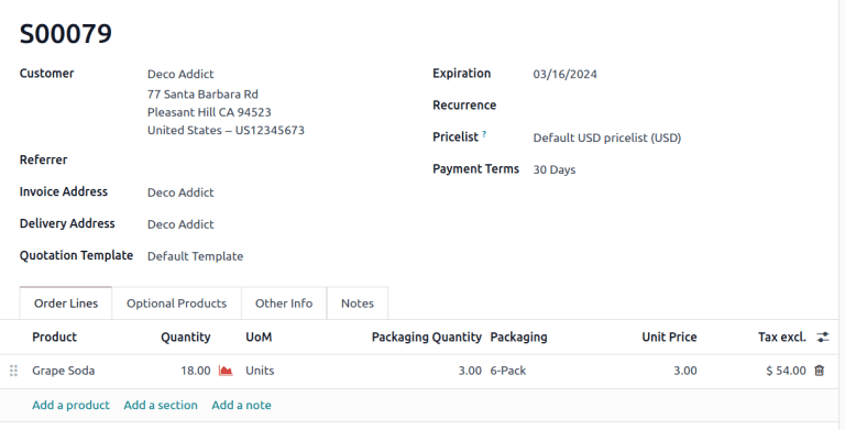 Assign packagings on the Sales Order Line.