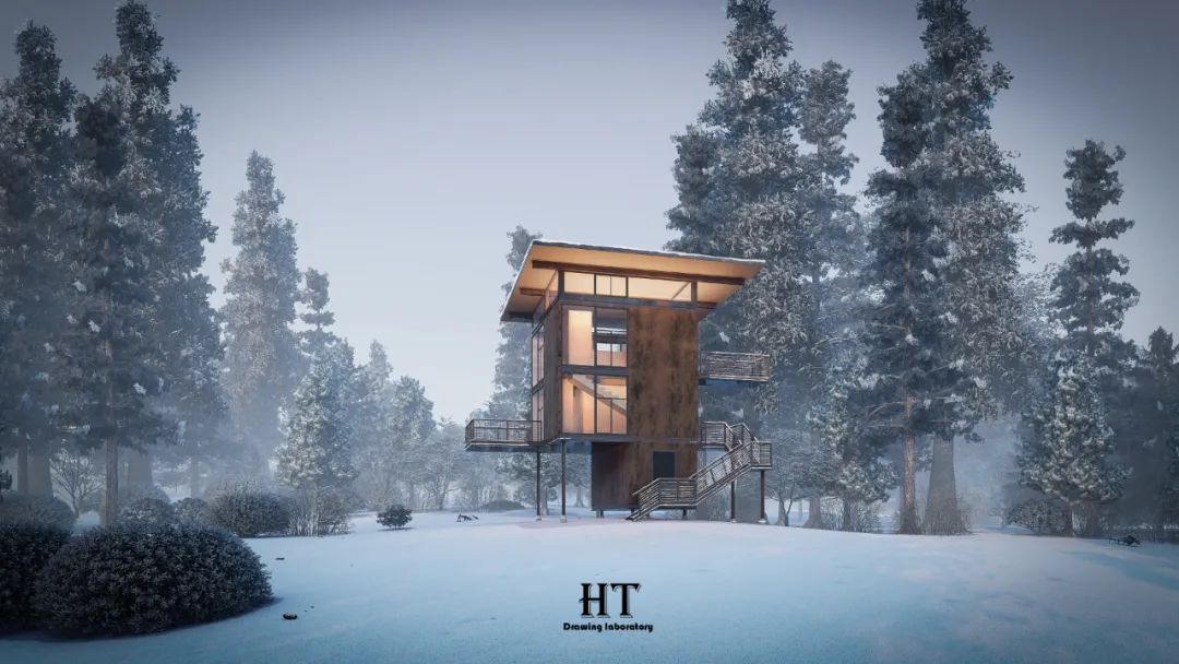 开源文件制图教室下雪傍晚的林中小屋学长教你用lumion渲染意境雪景附