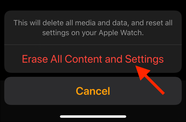 Confirm to erase Apple Watch content and settings