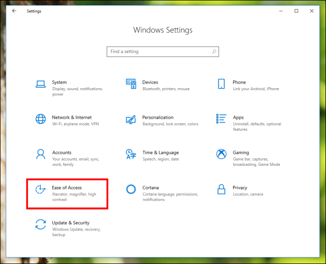 Click "Ease of Access."