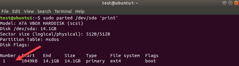 The terminal output when listing Linux partitions.