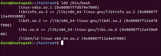 Bash dependencies listed in a terminal window