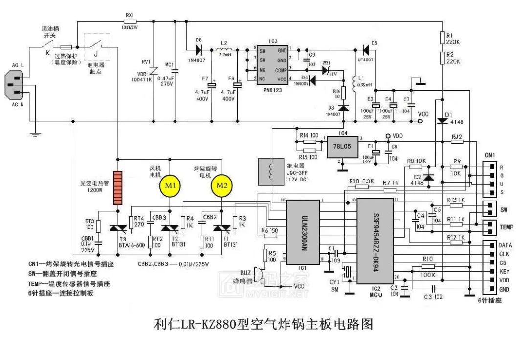 【拆解】一款可视空气炸锅,顺便分析下内部的电路