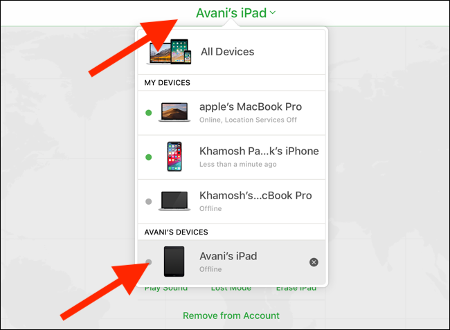 Click or tap the Devices drop-down and select your iPad.