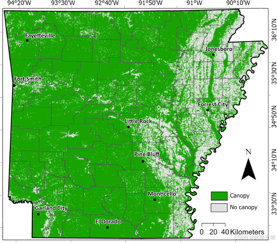 阿肯色州的高分辨率（一米）森林树冠覆盖率（FCC）数据_森林