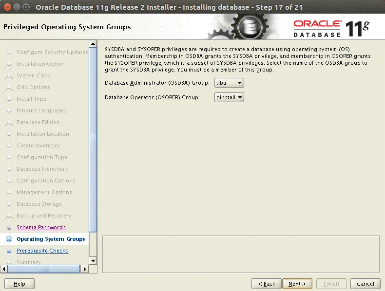 Selecting operating system groups to install Oracle on Ubuntu