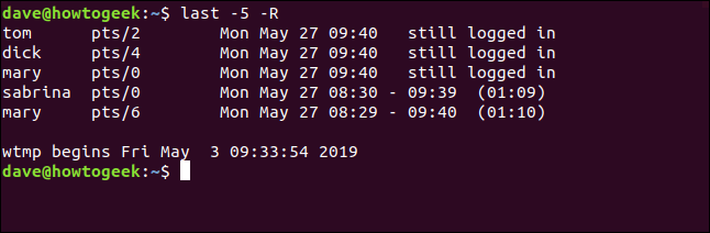 output from last -R in a terminal window