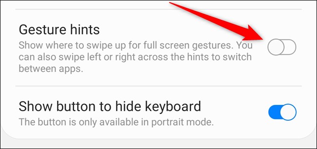 Samsung Galaxy S20 Select Gesture Hints Toggle