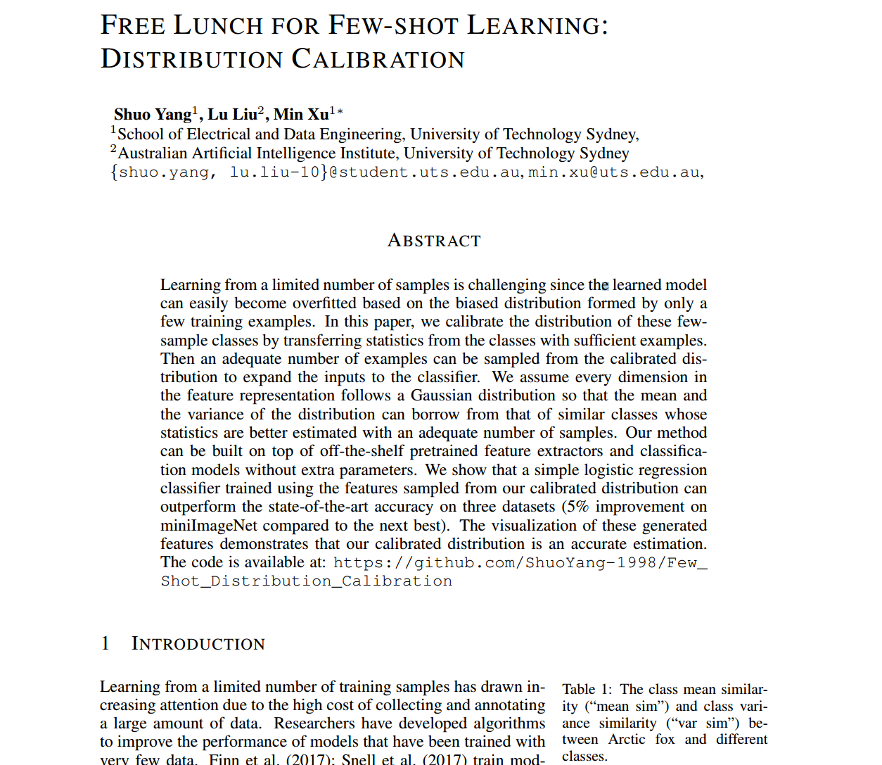 论文解读：FREE LUNCH FOR FEW-SHOT LEARNING: DISTRIBUTION CALIBRATION