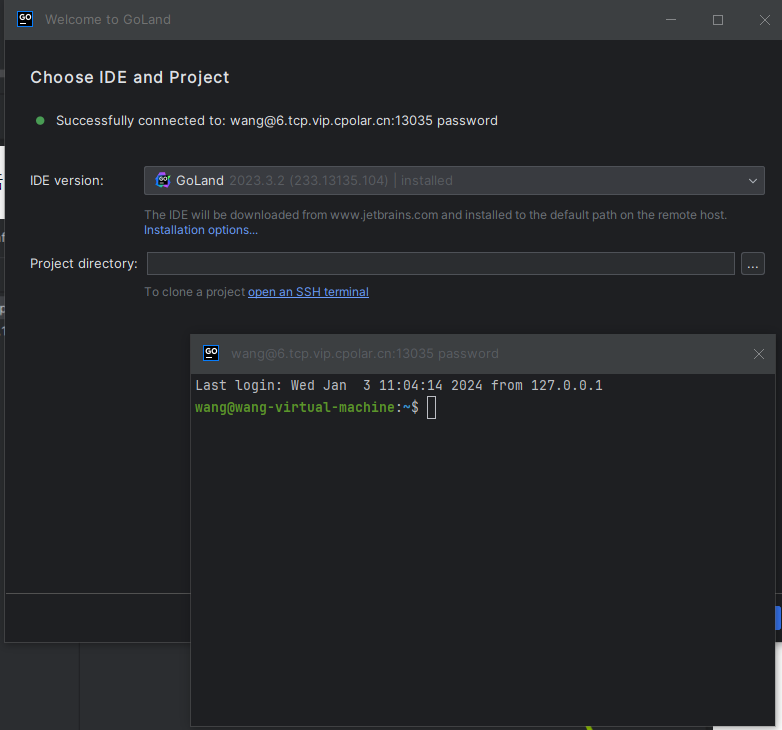 使用GoLand通过SSH远程连接服务器，并结合内网穿透工具实现远程办公