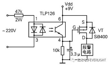 採用tlp126光耦經限流電阻直接與市電220v連接,使光耦的發光二極管