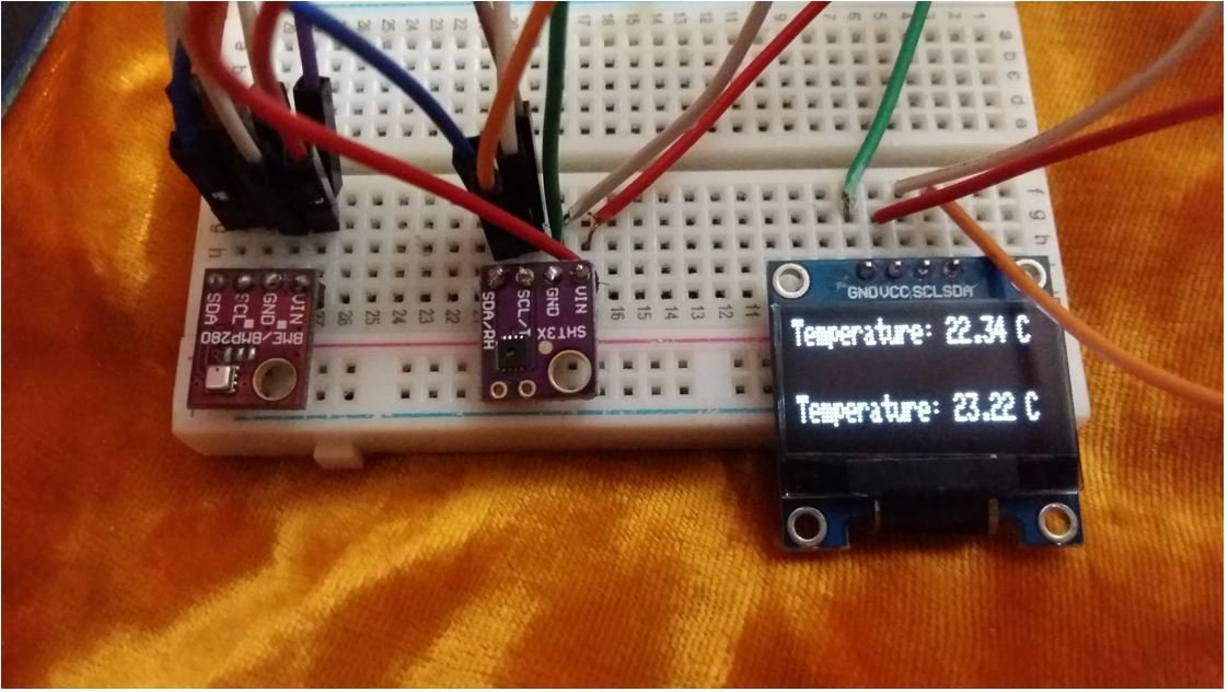 Arduino 具有不同地址的多个 I2C 设备 在 OLED 演示上显示温度