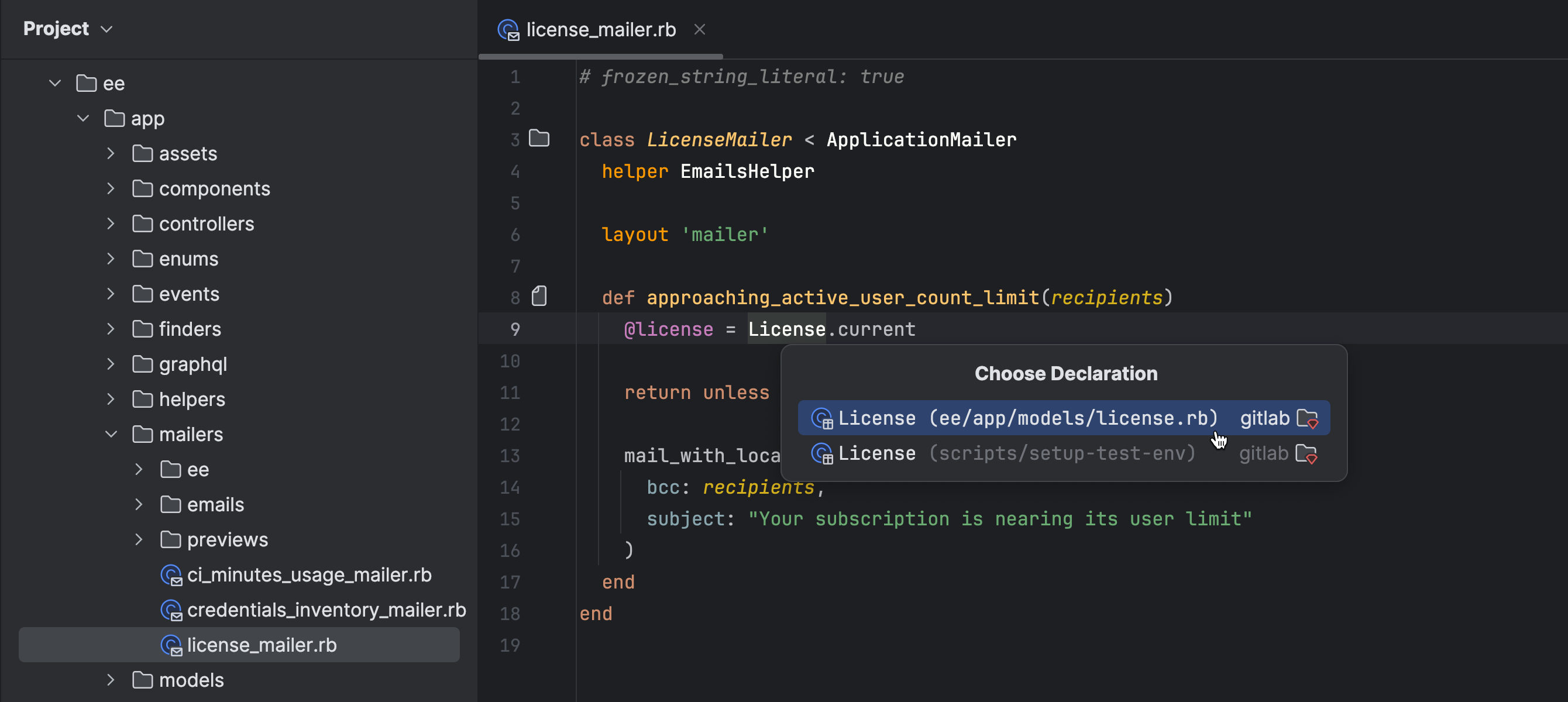 Code insight for elements outside default location