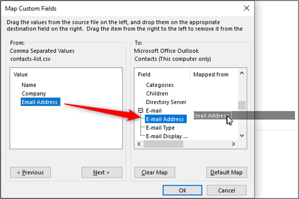 Mapping the email address field