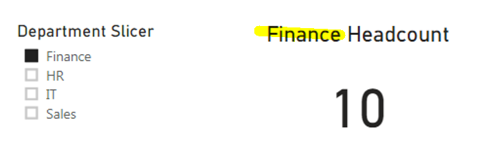 A department filter with “Finance” selected next to the number 10 titled “Finance Headcount”