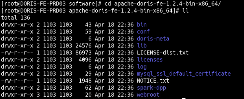 apache-dris-fe-1.2.4-bin-x86_64 ディレクトリ構造
