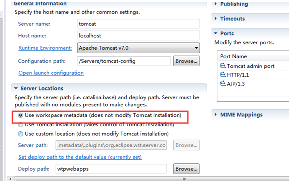 eclipse中tomcat服务器locations不能修改,解决eclipse中Tomcat服务器的server location选项不能修改的问题...