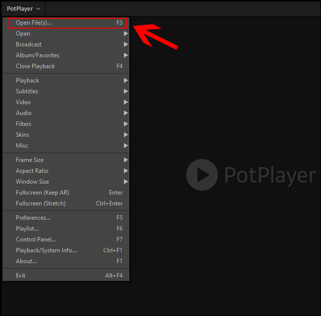 In PotPlayer, right-click the interface, then click Open Files
