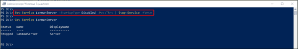 Deshabilitar y detener el servicio LanmanServer usando PowerShell