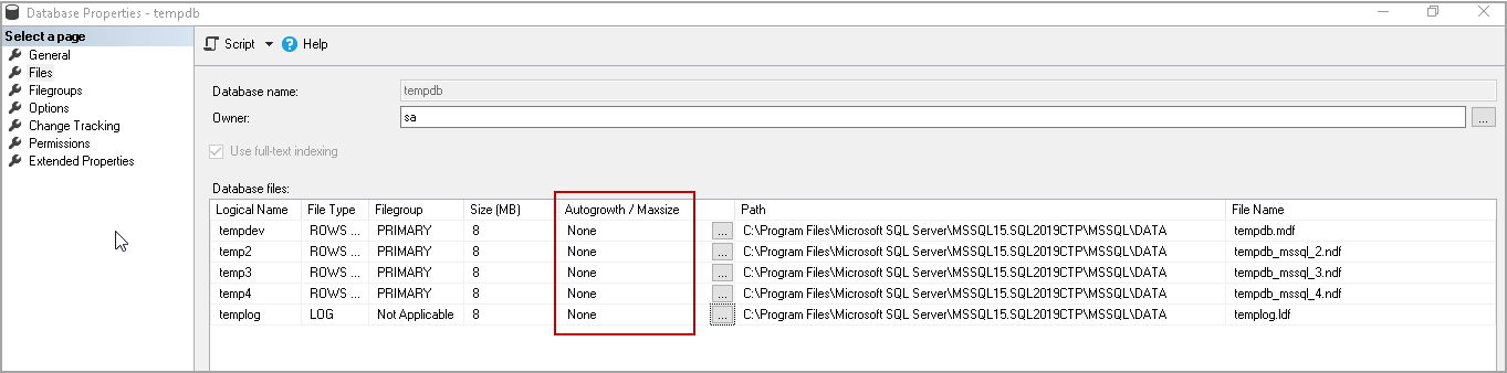 Disable TempDB database autogrowth